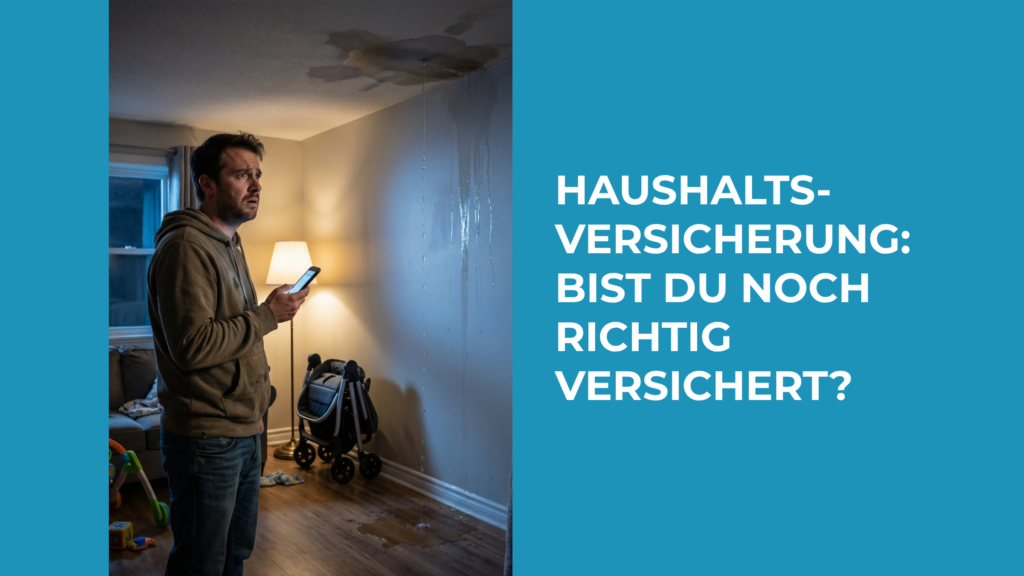 Gen AI. Ein Mann blickt verzweifelt in den Raum, Handy in der Hand, während Wasser von der Decke tropft
